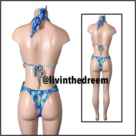 Beach Bunny Emilia Knot Halter Top & Delphin Tango Bottom BlueJungle Floral $206 - Picture 7 of 14